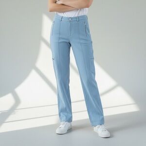 St. John Sport Cargo Pants Womens 4 Light Blue Straight High Rise Stretch Spring